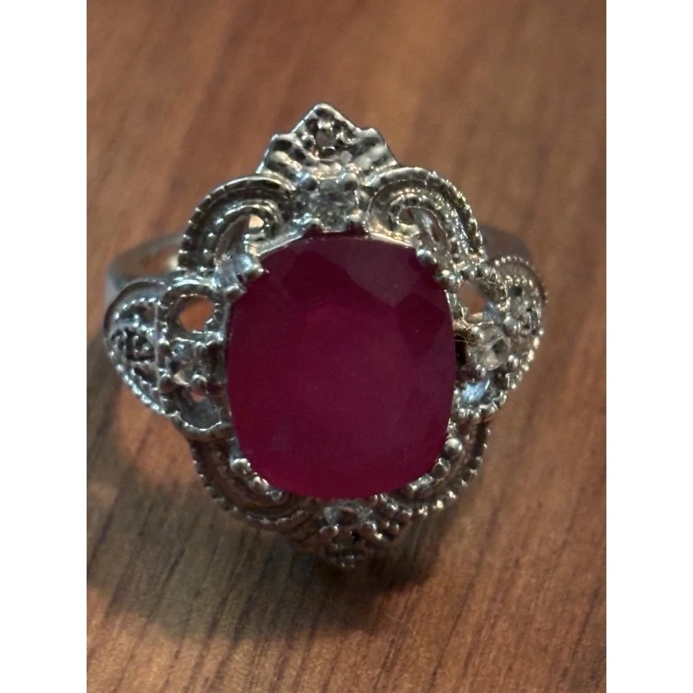 Sterling Silver Ruby Ring Size 6